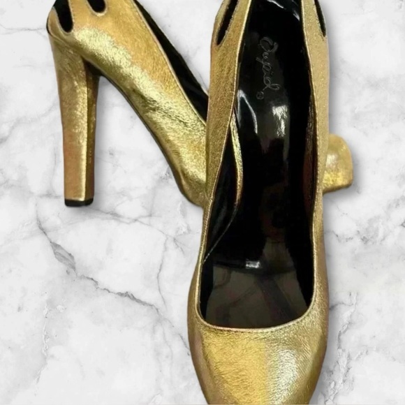 🆕Gold Platform Heels with Thick High Heel - Picture 5 of 11